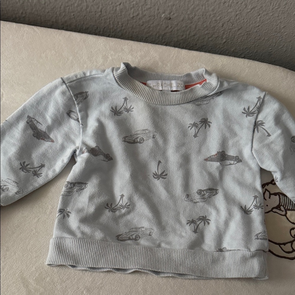 Rachel Zoe Gray Kids Long Sleeve Tee with Car and Palm Design